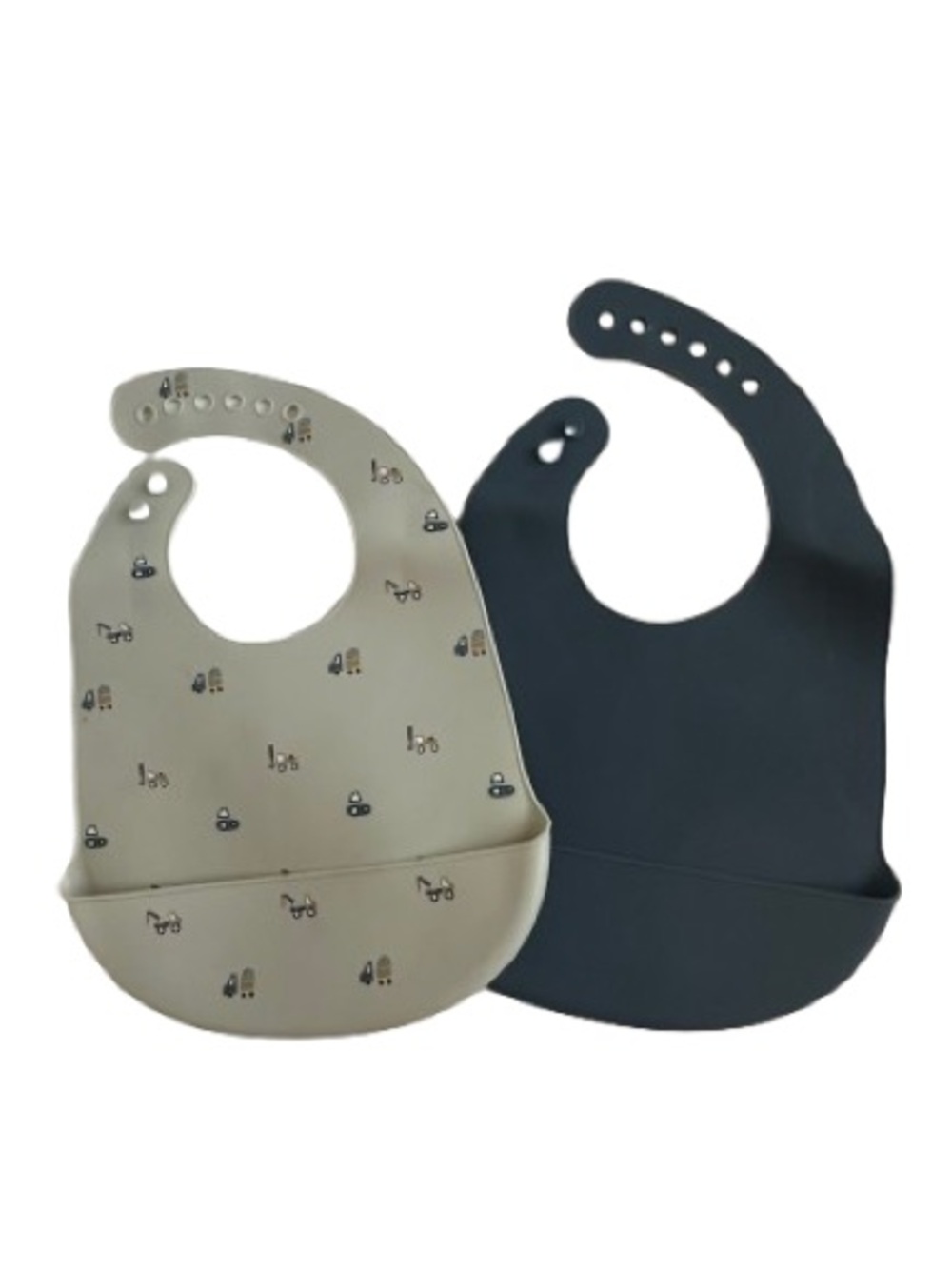 Lila & Jack Bundle of 2 Adjustable Silicone Baby Bibs -Beige Pattern & Dark Navy
